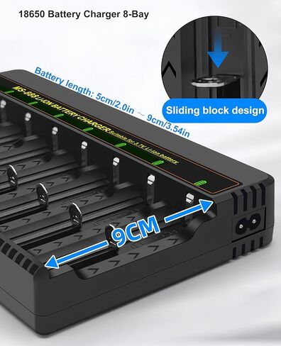 18650 Battery Charger, 8 Bay 3.7V Lithium Battery Charger, Smart LED Display can Quickly Charge,Suitable for Various Lithium Batteries 26650/21700/26850/32650/32850/18650/16340/14500 in Saudi Arabia