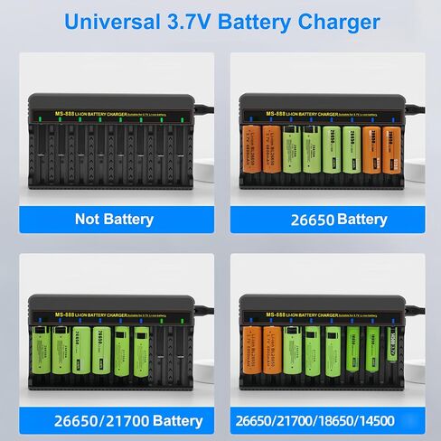 18650 Battery Charger, 8 Bay 3.7V Lithium Battery Charger, Smart LED Display can Quickly Charge,Suitable for Various Lithium Batteries 26650/21700/26850/32650/32850/18650/16340/14500 in Saudi Arabia