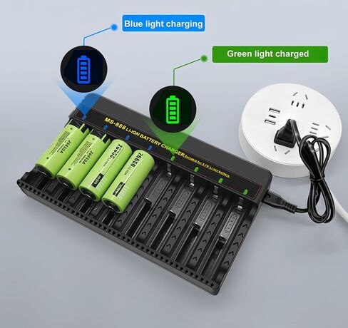 18650 Battery Charger, 8 Bay 3.7V Lithium Battery Charger, Smart LED Display can Quickly Charge,Suitable for Various Lithium Batteries 26650/21700/26850/32650/32850/18650/16340/14500 in Saudi Arabia
