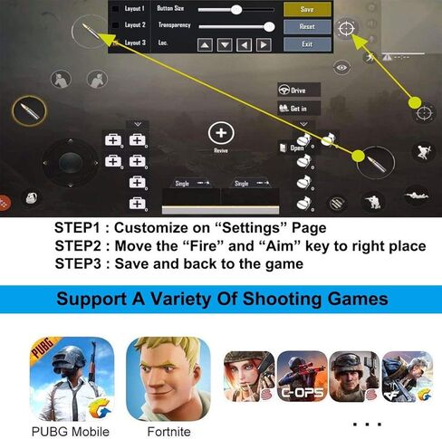 Mobile Game Controller for PUBG Mobile Controller L1R1 Mobile Game Trigger Joystick Gamepad for All 6.5" or Less iOS & Android Phones in Saudi Arabia