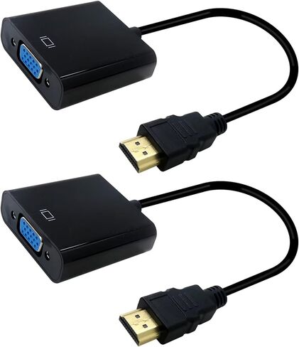 استبدال HDMI المطلي بالذهب 2x الجديد إلى محول VGA (من الذكور إلى أنثى) للكمبيوتر/سطح المكتب/الكمبيوتر المحمول/الكمبيوتر/الشاشة ، حتى 1080 بكسل كامل HD (1920x1080@60Hz) - الأسود in Kuwait