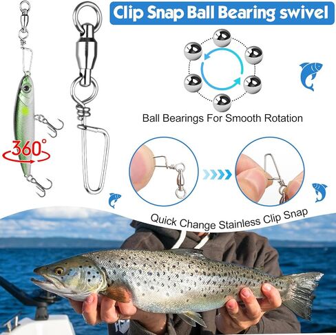 Soulchen 100 Pcs High Strength Fishing Snap Swivels Ball Bearing Fishing Swivels Freshwater Saltwater Connector Stainless Steel Corrosion Resistant Terminal Tackle Line Lure Leader Connector in Saudi Arabia