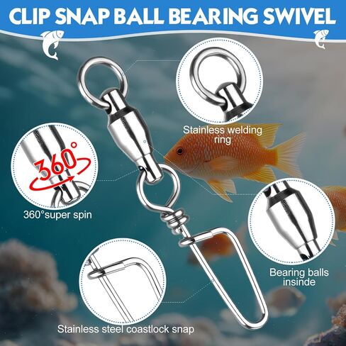 Soulchen 100 Pcs High Strength Fishing Snap Swivels Ball Bearing Fishing Swivels Freshwater Saltwater Connector Stainless Steel Corrosion Resistant Terminal Tackle Line Lure Leader Connector in Saudi Arabia