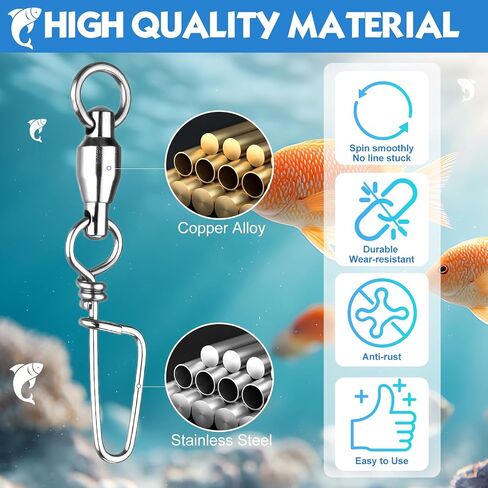 Soulchen 100 Pcs High Strength Fishing Snap Swivels Ball Bearing Fishing Swivels Freshwater Saltwater Connector Stainless Steel Corrosion Resistant Terminal Tackle Line Lure Leader Connector in Saudi Arabia