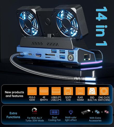 Dock Dock Deck/Steam Deck Stefer في Legion GO/ROG-14 في 1 في محطة الإرساء ، تفكيك المعجبين الرائعين المزدوج ، M.2 nvme exclosure ، 4K@60Hz ، 4 منافذ USB ، شحن 100W PD ، Gigabit Ethernet Fit for Steam Deck in Saudi Arabia
