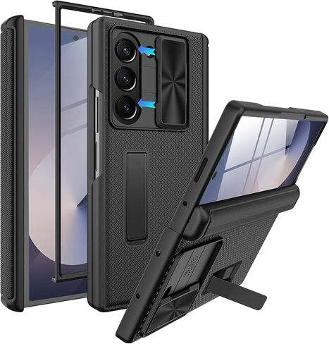Miimall for Samsung Galaxy Z Fold 7 Case with Slide Camera Cover & Hinge Protection, Adjustable Kickstand & Built-in Screen Protector, Slim Full Body Cover for Galaxy Z Fold7 Phone Case 2025, Black in Saudi Arabia