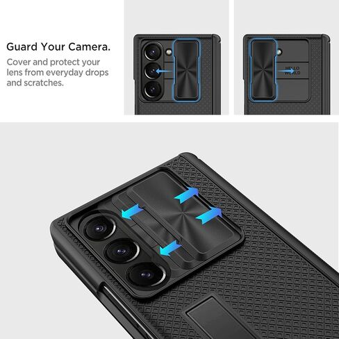 Miimall for Samsung Galaxy Z Fold 7 Case with Slide Camera Cover & Hinge Protection, Adjustable Kickstand & Built-in Screen Protector, Slim Full Body Cover for Galaxy Z Fold7 Phone Case 2025, Black in Saudi Arabia