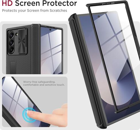 Miimall for Samsung Galaxy Z Fold 7 Case with Slide Camera Cover & Hinge Protection, Adjustable Kickstand & Built-in Screen Protector, Slim Full Body Cover for Galaxy Z Fold7 Phone Case 2025, Black in Saudi Arabia