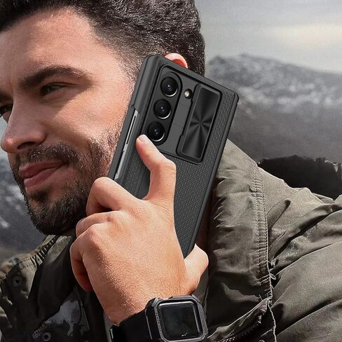 Miimall for Samsung Galaxy Z Fold 7 Case with Slide Camera Cover & Hinge Protection, Adjustable Kickstand & Built-in Screen Protector, Slim Full Body Cover for Galaxy Z Fold7 Phone Case 2025, Black in Saudi Arabia