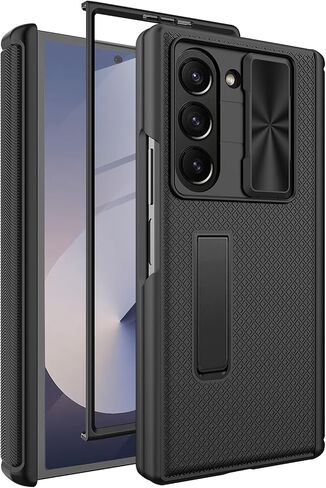 Miimall for Samsung Galaxy Z Fold 7 Case with Slide Camera Cover & Hinge Protection, Adjustable Kickstand & Built-in Screen Protector, Slim Full Body Cover for Galaxy Z Fold7 Phone Case 2025, Black in Saudi Arabia
