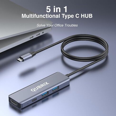 USB C 5 in 1 Hub ، 10GBPS USB-C/A 3.2 منافذ ، 4K HDMI 30Hz ، 100W PD شحن سريع ، متوافق مع أجهزة MacBook Pro/Air ، Dell XPS ، iPad Pro Aluminium Flitter ، Surface Pro ، Thunderbolt Abs. in Saudi Arabia