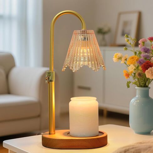 Candle Warmer Lamp with Timer, Candle Warmer Lamp Adjustable Height, Electric Candle Lamp Warmer, Dimmable Candle Warmer Lamp with 2 Bulbs, Walnut Wood Base, Gifts for Mom Home Decor in Saudi Arabia