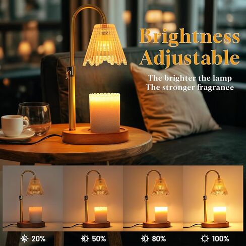 Candle Warmer Lamp with Timer, Candle Warmer Lamp Adjustable Height, Electric Candle Lamp Warmer, Dimmable Candle Warmer Lamp with 2 Bulbs, Walnut Wood Base, Gifts for Mom Home Decor in Saudi Arabia