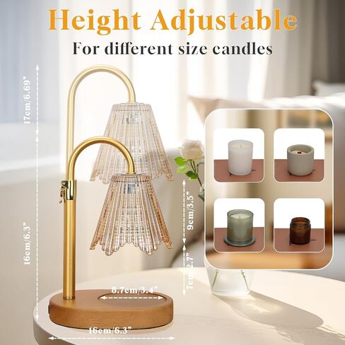 Candle Warmer Lamp with Timer, Candle Warmer Lamp Adjustable Height, Electric Candle Lamp Warmer, Dimmable Candle Warmer Lamp with 2 Bulbs, Walnut Wood Base, Gifts for Mom Home Decor in Saudi Arabia