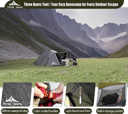 ThreeBears 4-Person Backpacking Tent Shelter, 3000mm Waterproof, Easy Setup, Spacious for Family Outdoor Adventures, Hiking, and Camping Trips in Kuwait
