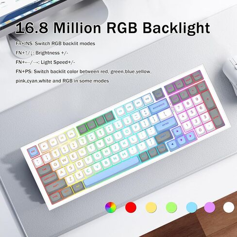 Redragon K723 لوحة مفاتيح ألعاب ميكانيكية لاسلكية ، مفاتيح خطية ساخرة قابلة للتبديل مسبقًا ، تصميم حشية ، بلوتوث/2.4 جيجا هرتز/USB-C ، صوت كريمي ، خلفية RGB للكمبيوتر الشخصي/Mac/PS/Xbox ، أبيض رمادي in Kuwait