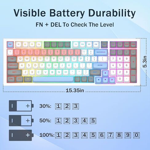 Redragon K723 لوحة مفاتيح ألعاب ميكانيكية لاسلكية ، مفاتيح خطية ساخرة قابلة للتبديل مسبقًا ، تصميم حشية ، بلوتوث/2.4 جيجا هرتز/USB-C ، صوت كريمي ، خلفية RGB للكمبيوتر الشخصي/Mac/PS/Xbox ، أبيض رمادي in Kuwait