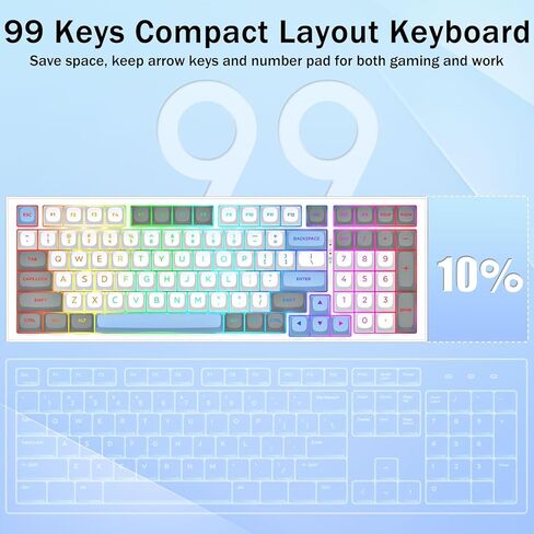 Redragon K723 لوحة مفاتيح ألعاب ميكانيكية لاسلكية ، مفاتيح خطية ساخرة قابلة للتبديل مسبقًا ، تصميم حشية ، بلوتوث/2.4 جيجا هرتز/USB-C ، صوت كريمي ، خلفية RGB للكمبيوتر الشخصي/Mac/PS/Xbox ، أبيض رمادي in Kuwait