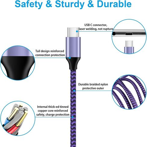 USB Type C Charger Cable Fast Charging Cord Compatible with Google Pixel 8, 7, 6, 5, 4, 3a, 3a XL, 3 XL, Pixel 3, Pixel 2 XL, Pixel 2, Pixel C, Samsung S10 S9 S8 (Blue/Green/Purple, 6 feet, 3 Pack) in Kuwait
