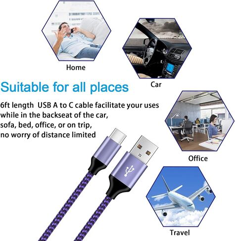 USB Type C Charger Cable Fast Charging Cord Compatible with Google Pixel 8, 7, 6, 5, 4, 3a, 3a XL, 3 XL, Pixel 3, Pixel 2 XL, Pixel 2, Pixel C, Samsung S10 S9 S8 (Blue/Green/Purple, 6 feet, 3 Pack) in Kuwait