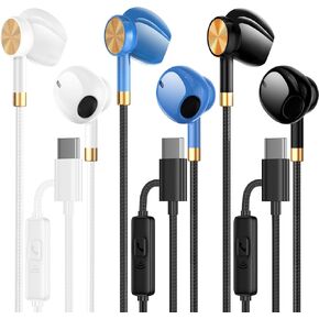 سماعات أذن سماعات رأس USB C - عزل ضوضاء سماعات USB C ، وبراعم الأذن من النوع C السلكي مع ميكروفون ثقيل باس متوافق مع الهواتف والأندرويد والواجهات الأخرى (النوع C) in Kuwait