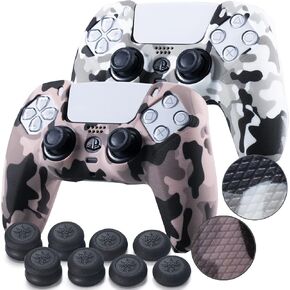 YoRHa Grip Texture Silicone Skin for PS5 Controller x 2(Print White+Champagne Gold) with Pro Thumb Grips x 8 in Kuwait
