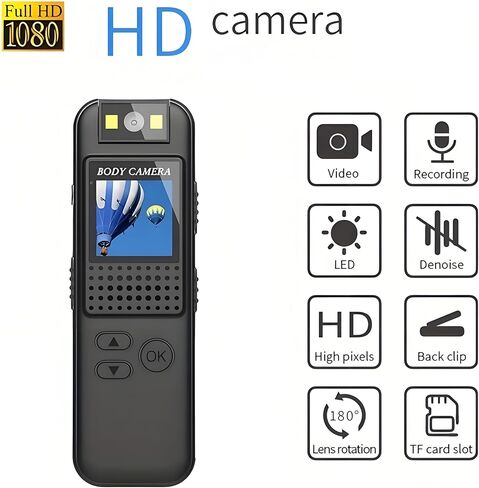 Lancoon 1080p Mini Body Camera يمكن ارتداؤها مع مقطع مغناطيسي 180 درجة عدسة دوارة 128 جيجا بايت الدعم 7H تسجيل LED مصابيح LED لتلبية النشاط في الهواء الطلق للدراجة in Kuwait