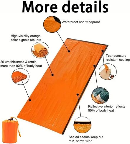 أكياس النوم في حالات الطوارئ - Mylar Thermal Survival Bivy Sack للتخييم في الهواء الطلق والمشي لمسافات طويلة والإسعافات الأولية in Saudi Arabia