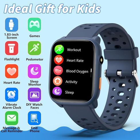 Watch Smart Watch مع 12 ألعاب ألغاز ، 1.83 بوصة متتبع اللياقة البدنية شاهد معدل نوم ضربات نوم ، عداد الخطى ، المنبه ، المصباح ، هدية للفتيات من 6 إلى 12 عامًا in Kuwait
