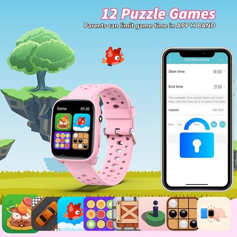Watch Smart Watch مع 12 ألعاب ألغاز ، 1.83 بوصة متتبع اللياقة البدنية شاهد معدل نوم ضربات نوم ، عداد الخطى ، المنبه ، المصباح ، هدية للفتيات من 6 إلى 12 عامًا in Kuwait