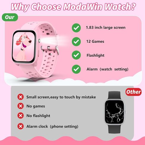 Smart Watch for Kids with 12 Puzzle Games, 1.83" Fitness Tracker Watch Heart Rate Sleep Monitor, Pedometer, Alarm Clock, Flashlight, Gift for 6-12 Year Old Boys Girls in Kuwait