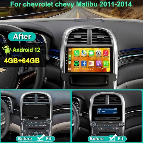 4G+64G Andorid 13 Car Radio for Chevrolet Chevy Malibu 2011 2012 2013 2014 ، 9 '' HD Touch Screen Car Stereo Radio with Wireless Carplay & Android Auto ، GPS Navigation Head ، Counering Wheel Control in Kuwait