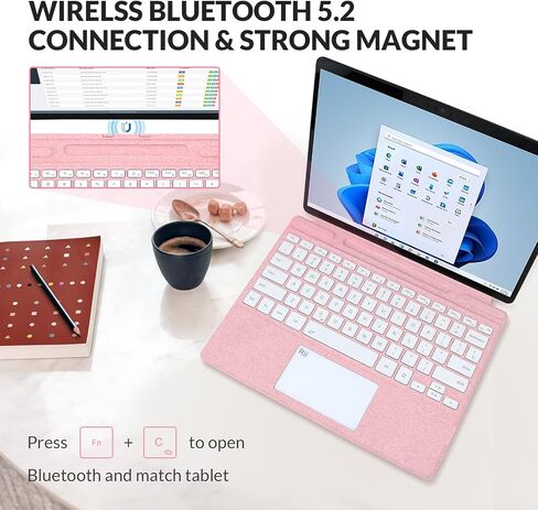 Rii Surface Pro Type Cover,Ultra-Slim Portable Bluetooth Wireless Keyboard with Touchpad,7 Color Backlit,Compatible with Microsoft Surface Pro 8/9/X Only in Kuwait