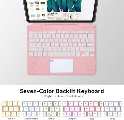 Rii Surface Pro Type Cover,Ultra-Slim Portable Bluetooth Wireless Keyboard with Touchpad,7 Color Backlit,Compatible with Microsoft Surface Pro 8/9/X Only in Kuwait
