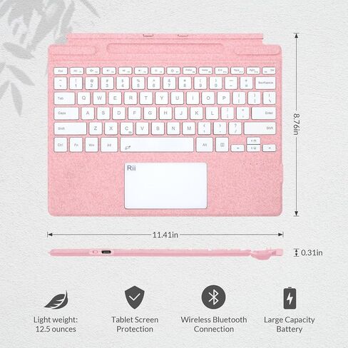 Rii Surface Pro Type Cover,Ultra-Slim Portable Bluetooth Wireless Keyboard with Touchpad,7 Color Backlit,Compatible with Microsoft Surface Pro 8/9/X Only in Kuwait