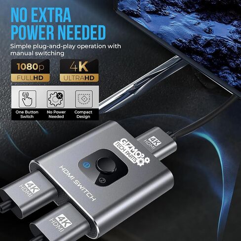 Switch HDMI 2 في 1 Out 4K@60Hz ، مربع مفتاح HDMI ثنائي الاتجاه - محدد محور الألومنيوم لـ PS5 Xbox Nintendo Switch PC Fire Stick Roku Apple TV لمراقبة/لا توجد طاقة مطلوبة ، 1 -button تبديل in Kuwait