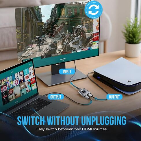 Switch HDMI 2 في 1 Out 4K@60Hz ، مربع مفتاح HDMI ثنائي الاتجاه - محدد محور الألومنيوم لـ PS5 Xbox Nintendo Switch PC Fire Stick Roku Apple TV لمراقبة/لا توجد طاقة مطلوبة ، 1 -button تبديل in Kuwait