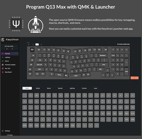 Keychron Q13 Max Alice Layout QMK Wireless Custom Ergonomic Mechanical Keyboard with 3-Mode BT5.2/2.4GHz/USB-C, Hot Swappable PBT Keycaps, RGB Backlight, Red Switch & Knob for MacOS & Windows, Q13M-M1 in Saudi Arabia
