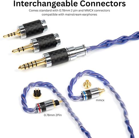 IEM Cable, Copper Silver Plated Earphone Upgraded Cords with 2+1 Plugs, 2.5mm,3.5mm,4.4mm Replaceable Plug, OCC 25AWG 1.25m In-Ear Monitor Cable for 7hz Zero Lite Cadenza Hype4 KZ (0.78mm 2Pin & MMCX) in Saudi Arabia