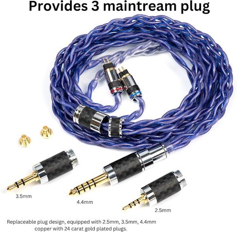 IEM Cable, Copper Silver Plated Earphone Upgraded Cords with 2+1 Plugs, 2.5mm,3.5mm,4.4mm Replaceable Plug, OCC 25AWG 1.25m In-Ear Monitor Cable for 7hz Zero Lite Cadenza Hype4 KZ (0.78mm 2Pin & MMCX) in Saudi Arabia