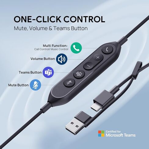 Yealink UH46 USB Headset with Mic, Wired Headset with 3 Noise Cancelling Microphones for PC/Computer/Laptop, Teams Certified, in Line Controls for Home Office Online Meetings, Plug & Play USB-C/A in Saudi Arabia