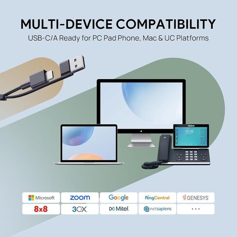 Yealink UH46 USB Headset with Mic, Wired Headset with 3 Noise Cancelling Microphones for PC/Computer/Laptop, Teams Certified, in Line Controls for Home Office Online Meetings, Plug & Play USB-C/A in Saudi Arabia