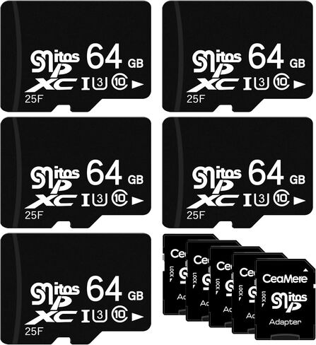 [5-Pack] 64GB microSD Cards with SD Adapters – U3 Class 10, High-Speed Memory for 4K Video, Mobile Devices, Action Cameras, Game Consoles, Drones in Saudi Arabia
