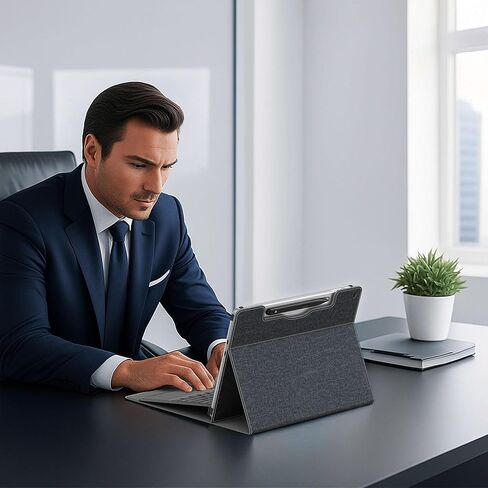 Laptop Case for Microsoft Surface Pro 1st Edition 12-inch, PU Leather Tablet Protective Cover with Multi-Angle Built-in Kickstand & Pen Holder, (Black) in Saudi Arabia
