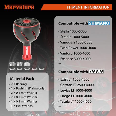 Power Knob Compatible for Shimano Vanford Vanquish Stradic Ci4 Twin Power, Daiwa Ballistic LT Fuego LT Tatula LT Handle Knob Replacement (Black Red, 31.9 mm) in Kuwait