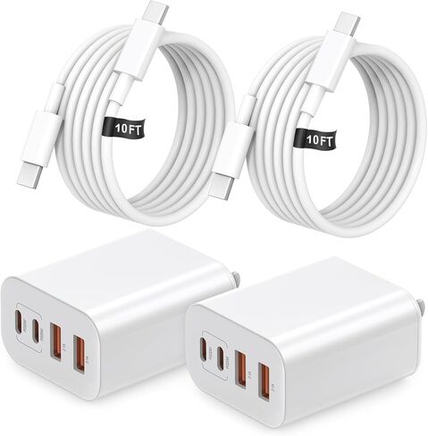 40W USB C Block Charger ، 2 Pack 4-Port Fast Charging Block with 10ft Type C Fast Charging Cable Cable Multiport Power Brick Type C block clock مع iPhone 17 iPhone 15 iPhone 15 in Saudi Arabia