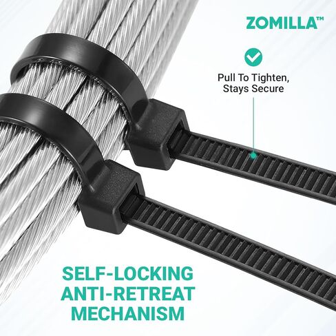 Zip Ties 12 Inch, Zomilla Cable Ties With 200 LBS Tensile Strength, 100 PCS Heavy Duty Zip Ties For Outdoor & Indoor Use, Extra Strong Self-Locking Zipties, UV Resistant Nylon Cable Tie - Black in Saudi Arabia