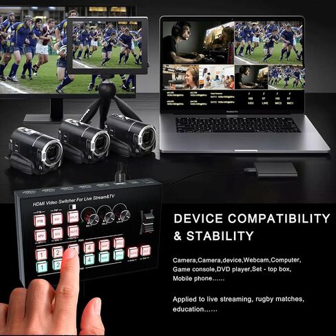 Live Streaming Video Mixer ، 4 HDMI 4 قناة إدخال الفيديو تبديل 2 الإخراج HDMI Switcher ، دعم 1080p@60Hz ، HDCP 1.4 ، دفق خلاط الصوت الرقمي in Kuwait