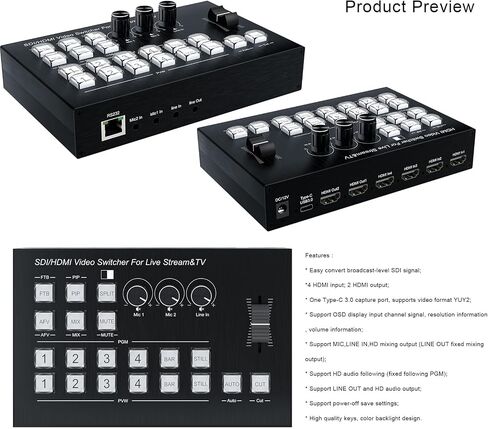 Live Streaming Video Mixer ، 4 HDMI 4 قناة إدخال الفيديو تبديل 2 الإخراج HDMI Switcher ، دعم 1080p@60Hz ، HDCP 1.4 ، دفق خلاط الصوت الرقمي in Kuwait