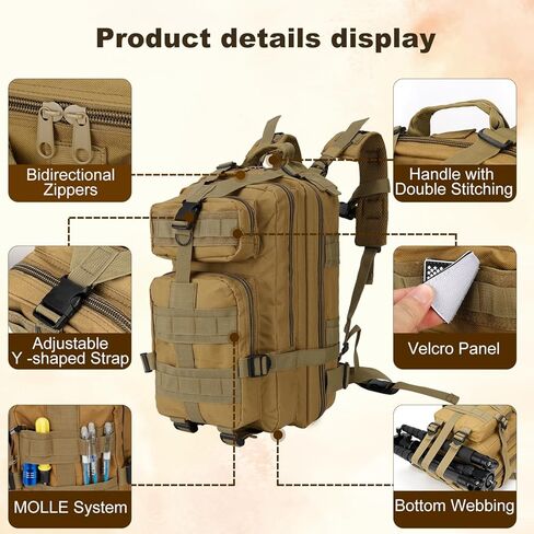 حقيبة ظهر تكتيكية للرجال العسكري الصغير Molle Backpack 30L Assault Pack Backpack for Hiking Camping Travel Fishing Outdoors (Black) in Kuwait